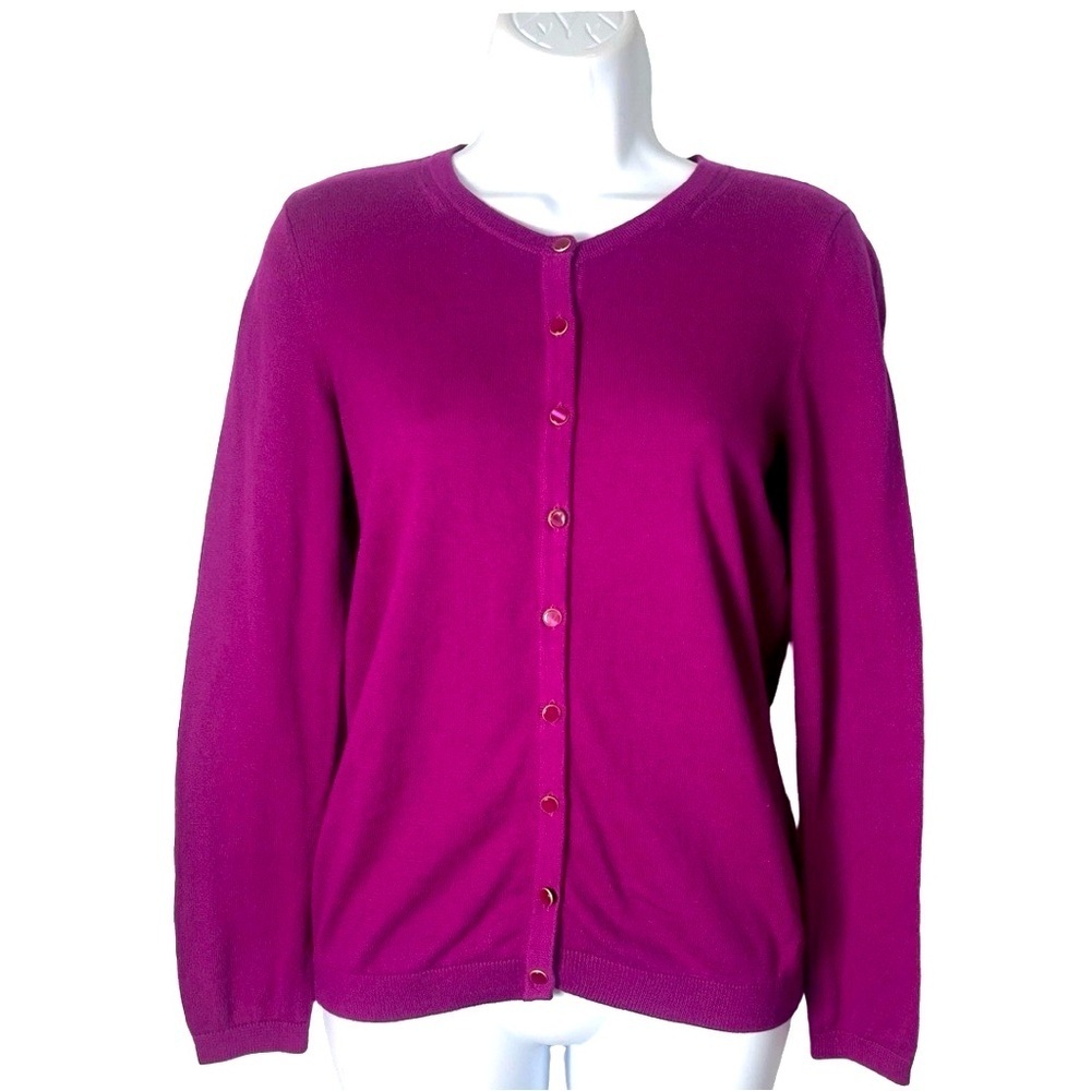 Talbots Fuschia Button Down Cotton Cashmere Blend Cardigan Size Petite